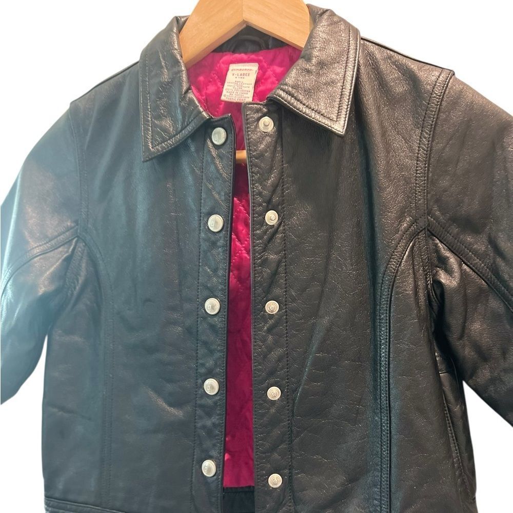 Gymboree Genuine Leather Jacket Girls XL 7 Black Moto Style 2001 Rainbow Cuffs - Picture 4 of 7